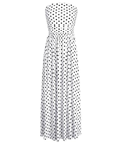 HUSKARY Polka Dot Dress Off Shoulder Spaghetti Strap Tube Top Dresses Summer Casual Shower Dress for Women 2026 White Polkd Dot S | Amazon (US)