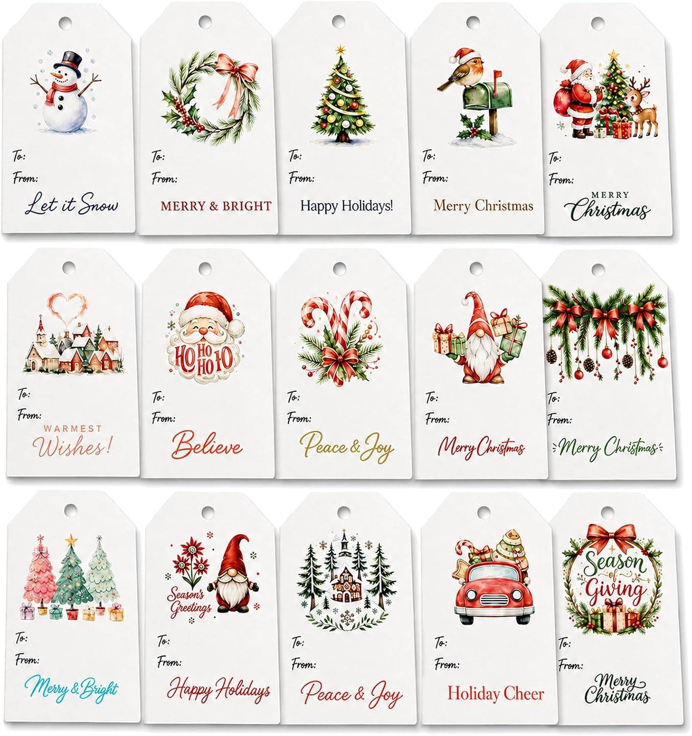 120PCS Christmas Gift Tags with Twine, 15 Assorted Holiday Designs for Christmas Gift Wrapping, Hanging Decorations, Party Favors and DIY Crafts | Amazon (US)