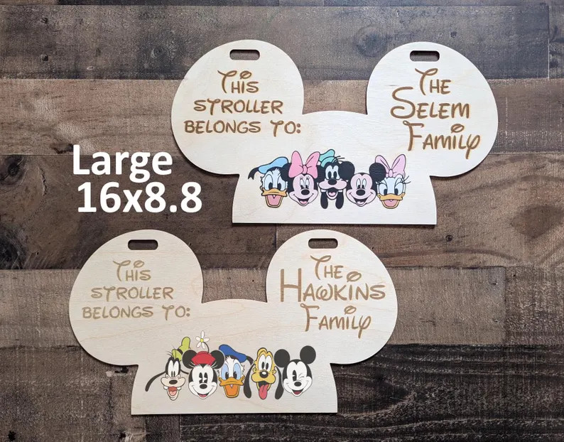 WDW Parks Mickey Friends Tag, Large Engraved Stroller Wheelchair sign, Big Custom Backer, 16x8.8,... | Etsy (US)