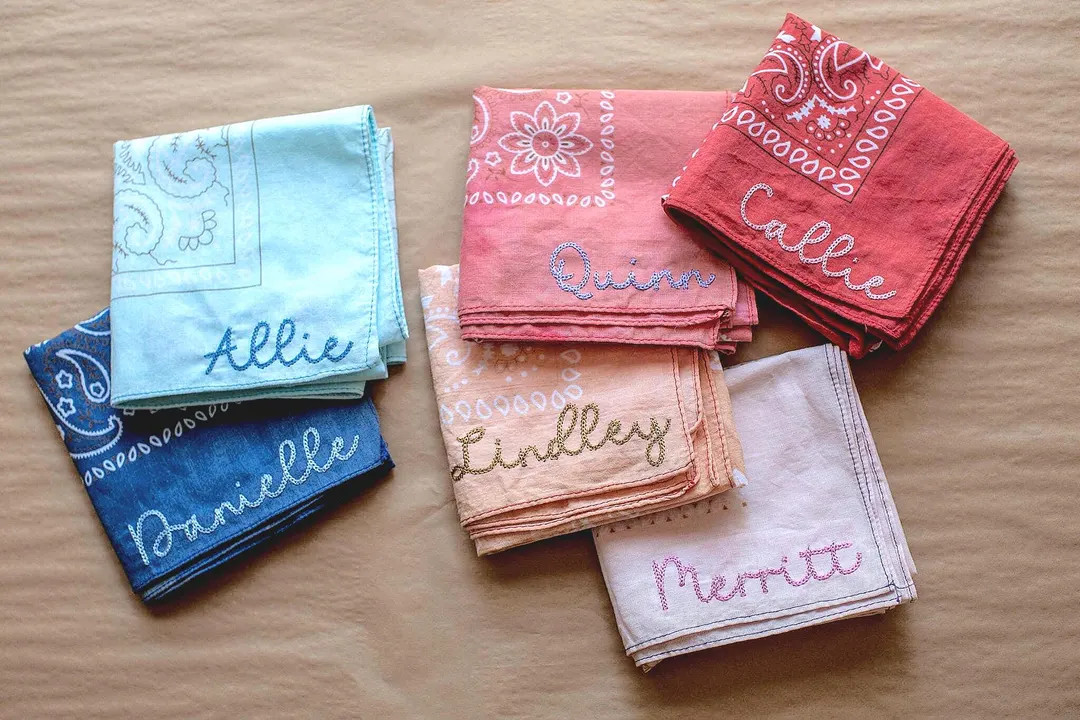 Personalized Wedding Favor Bandana: Embroidered Cotton, Pastel Colors | Etsy (US)