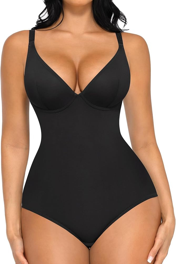 FeelinGirl Deep V Neck Shapewear Bodysuit Women Tummy Control Body Suits | Amazon (US)