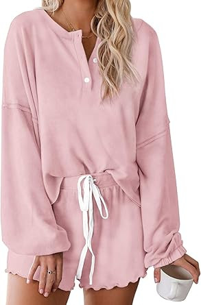 T1FE 1SFE Women's Tie-Dye Pajamas Lounge Sets Long-Sleeve Tops and Ruffle Shorts PJ Set Comfy Lou... | Amazon (US)