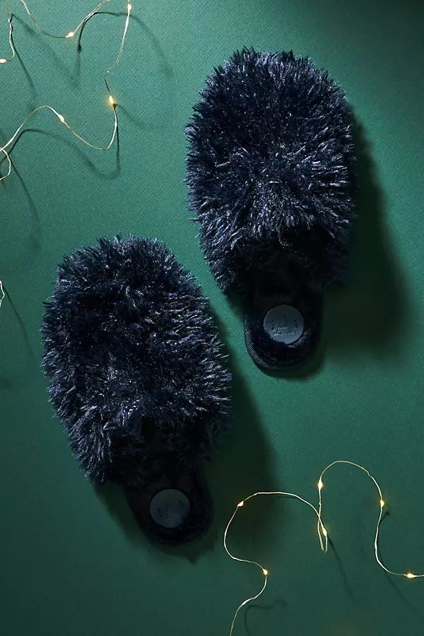 Fuzzy Slide Slippers By Anthropologie in Blue Size S/M | Anthropologie (US)