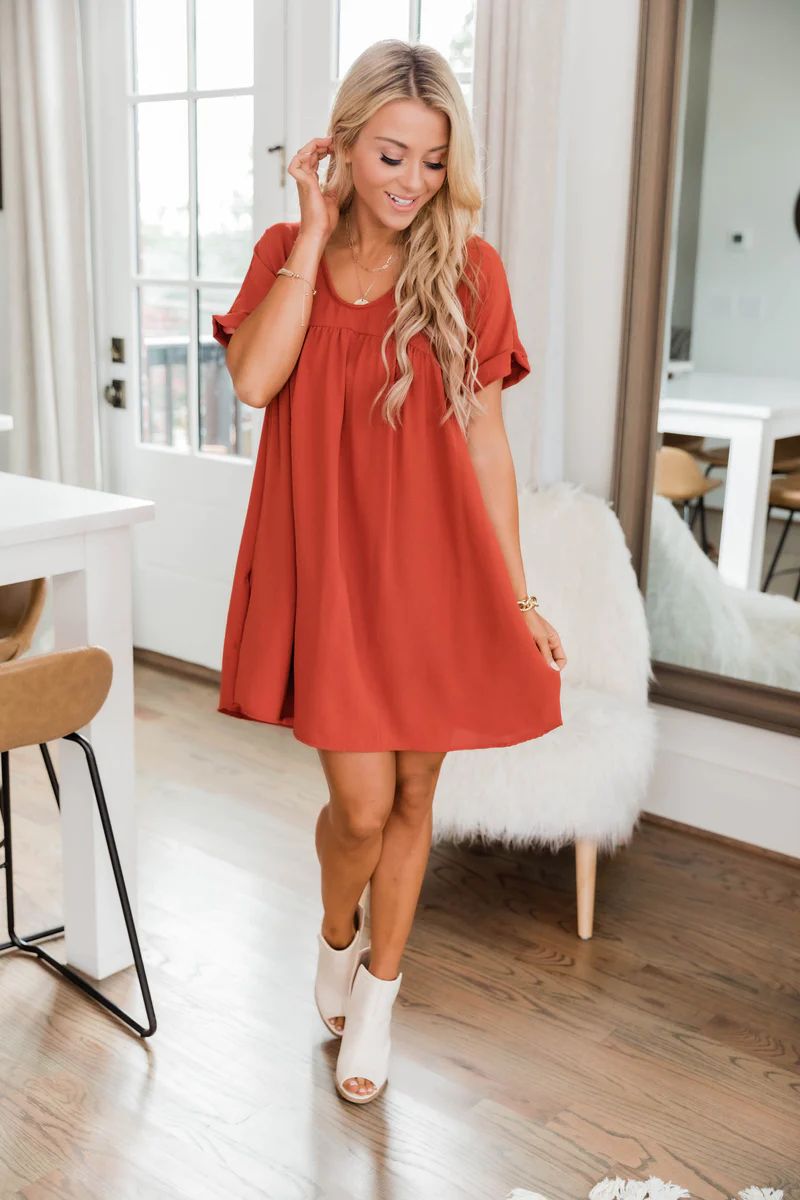 Connect To Your Heart Rust Dress | The Pink Lily Boutique