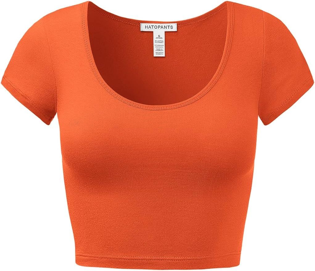 Women's Cotton Basic Scoop Neck Crop Top Short Sleeve Tops at Amazon Women’s Clothing store | Amazon (US)