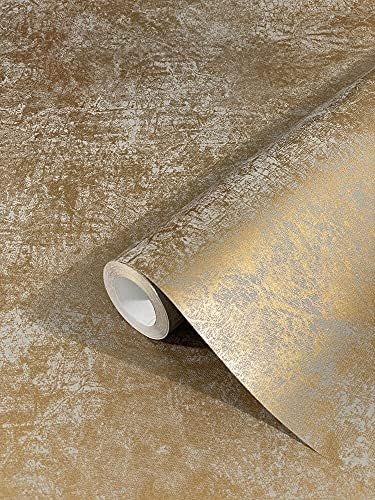 Gold Wallpaper Metallic Industrial 395.66 x 20.86 Inch for Living Room, Bedroom Non-Woven Removab... | Amazon (US)