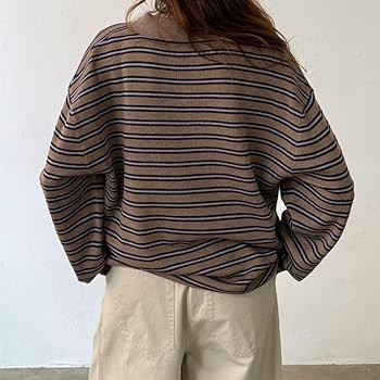 Women Rugby Polo Shirts Oversized Long Sleeve Collared Striped Sweatshirt Y2k Preppy Pullover Top... | Amazon (US)