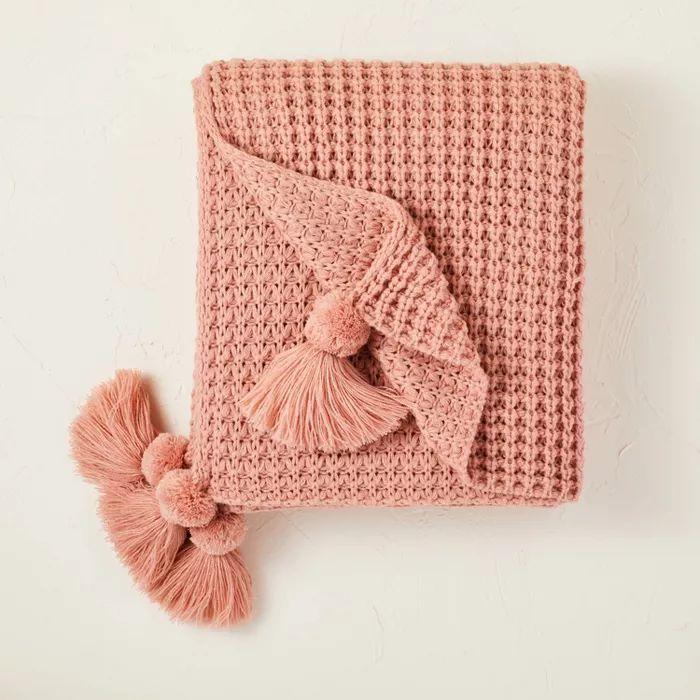 Knit Throw Blanket with Pom-Poms and Trimmed Tassels - Opalhouse™ designed with Jungalow™ | Target