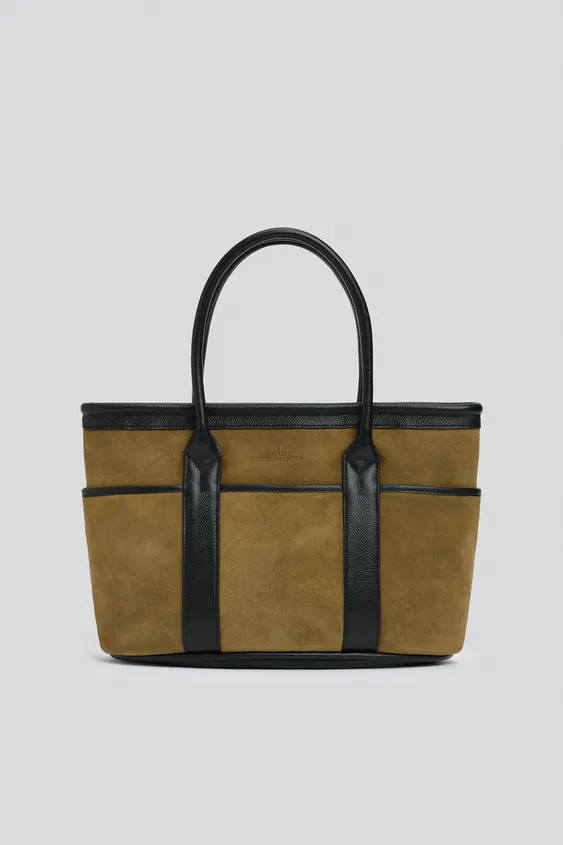 Zara - Leather Shopper Bag - Olive Green - One Size Only - Man | Zara US