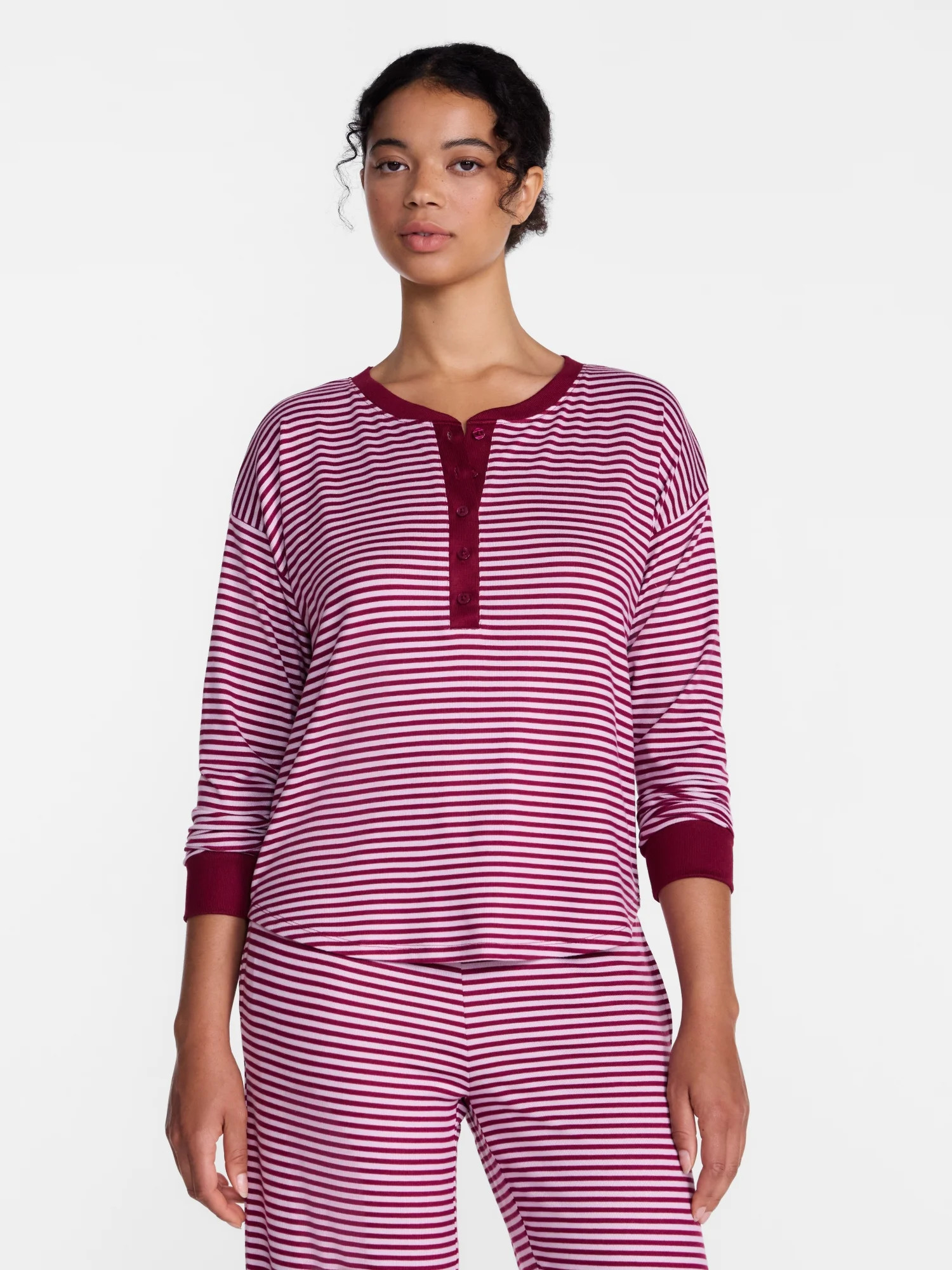 Joyspun Women's Cozy Lounge Collection Hacci Long Sleeve Henley Sleep Top, Sizes XS to 3X | Walmart (US)