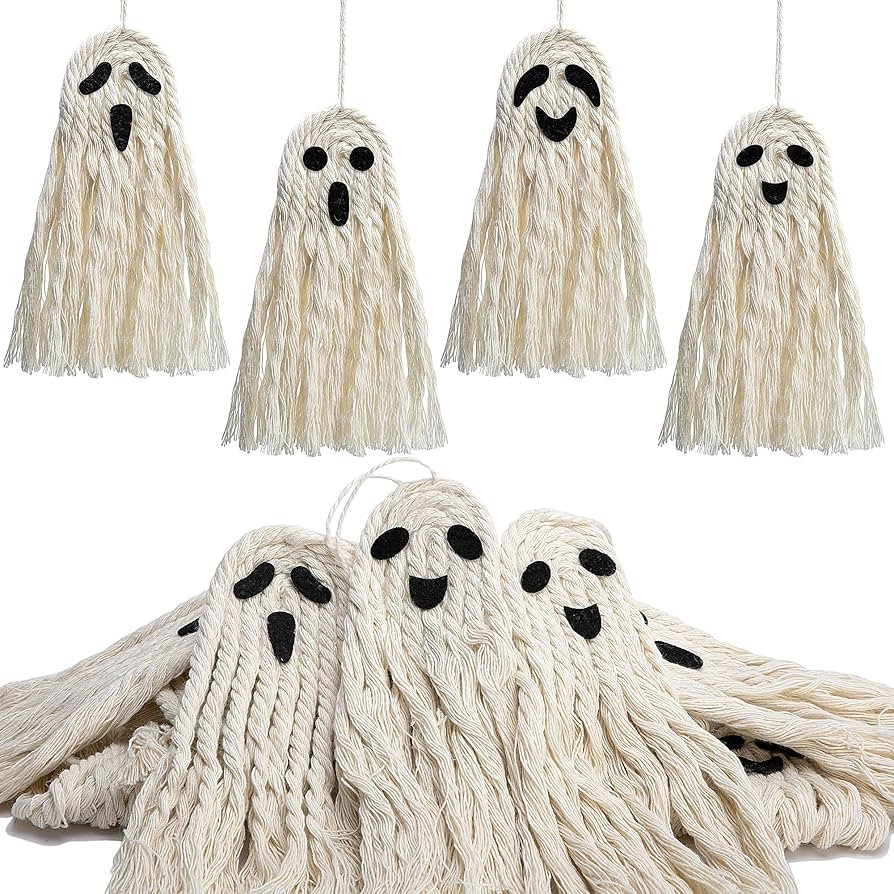 12 Pcs Halloween Boho Ghost Macrame Decoration, 5 inch Handmade Boho Ghost Ornaments, Spooky Wove... | Amazon (US)