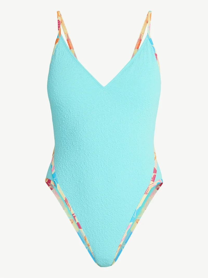 No Boundaries Bright Palms Binded One-Piece Swimsuit, Women's XXS-XXL | Walmart (US)