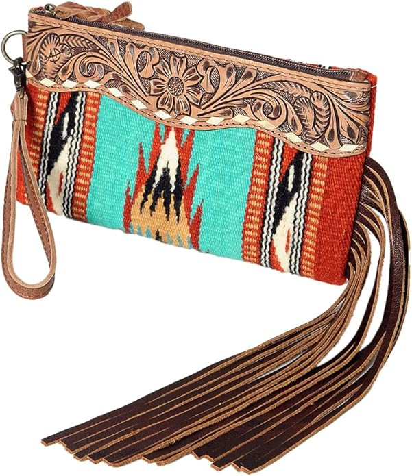 American Darling Wristlet Hand Tooled Saddle Blanket Genuine Leather Western Women Bag | Handbag ... | Amazon (US)