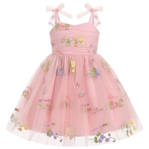 IMEKIS Fairy Dresses for Girls: 5th 6th Birthday Cake Smash Graduation Kids Baby Smocked Easter Dress Toddler Tea Party Flower Girl Wedding Guest Formal Pageant Tutu Tulle Pink Floral 5-6 Years | Amazon (US)