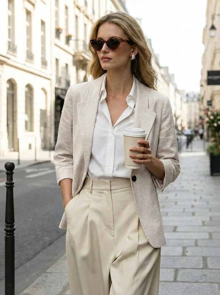 Linen Blazer Women 3/4 Sleeve Lightweight Spring Summer Blazer Jackets | Amazon (US)
