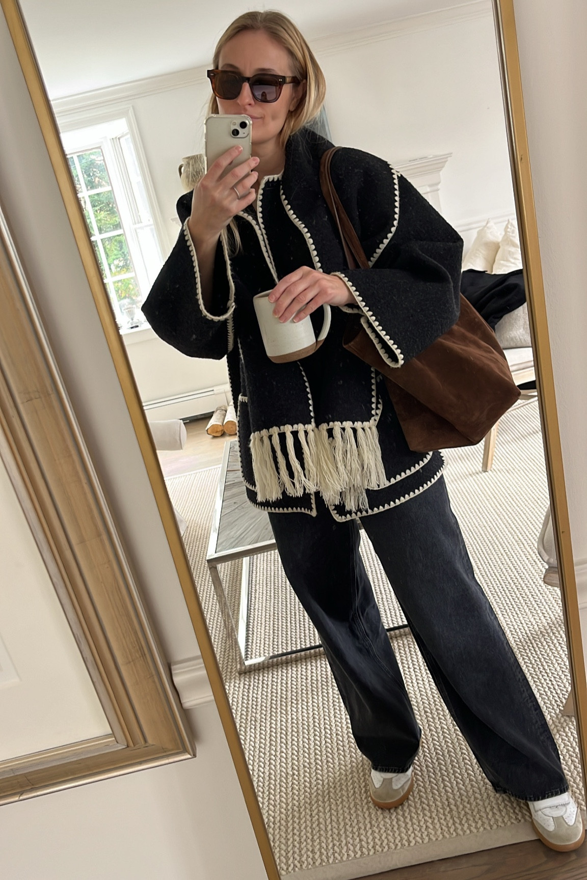 OOTD 🖤 My denim is  on sale and I found my sneakers and coat for the lowest prices I’ve seen them. I’m wearing a size 38 in the coat and denim is TTS. Sneakers I went with my true size also. 

#LTKCyberWeek