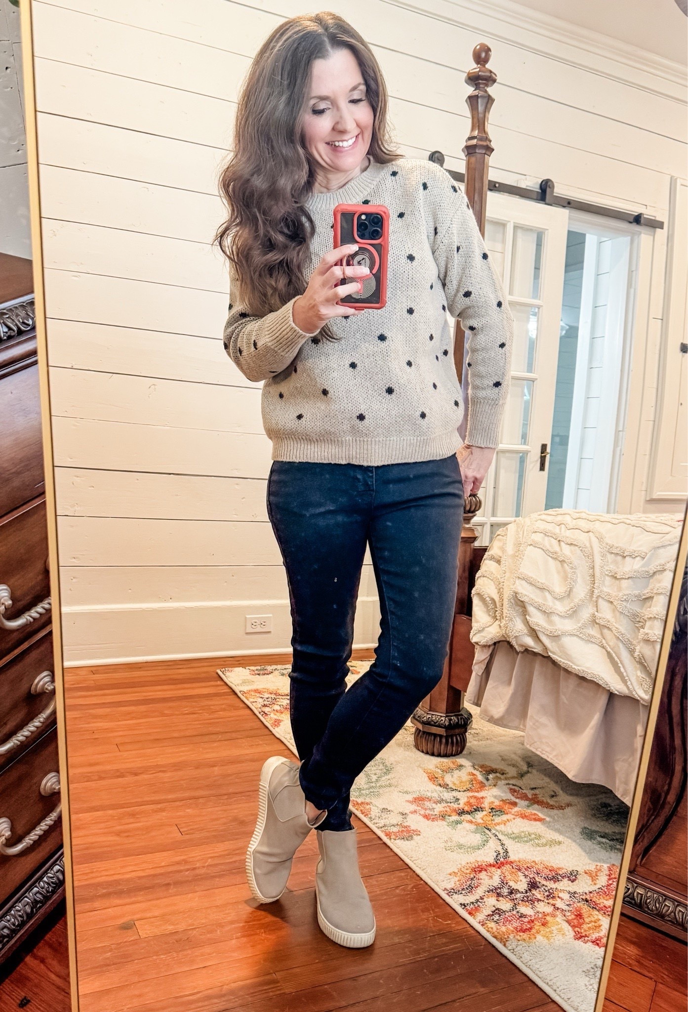 The cutest polka dot sweater for the fall! Super cozy! I am wearing a small! Womens fashion, trendy fashion, fall fashion, fall outfit idea, fall sweater, polka dots, polka dot sweater, affordable fashion, amazon fashion

#LTKFindsUnder50 #LTKOver40 #LTKStyleTip