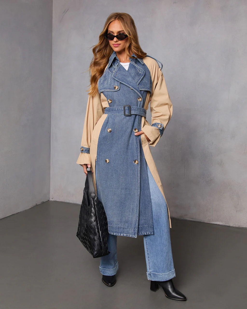 Fallen Oak Denim Contrast Trench Coat | VICI