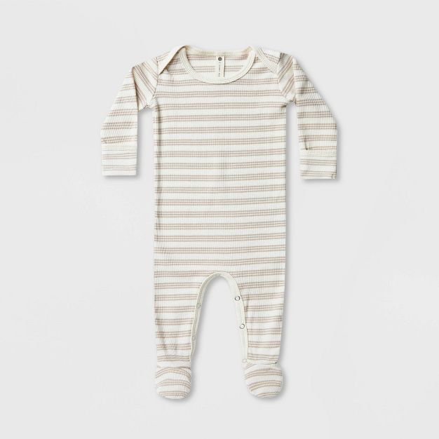 Q by Quincy Mae Baby Striped Ribbed Footed Pajama - Ivory | Target