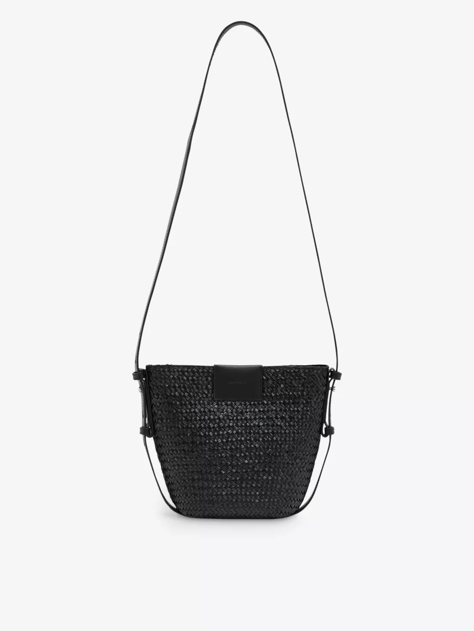 Ebro logo-patch straw and leather crossbody bag | Selfridges