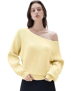 SUUKSESS Women Cashmere Oversized Off Shoulder Pullover Sweaters Boat Neck Long Sleeve Knit Jumpe... | Amazon (US)