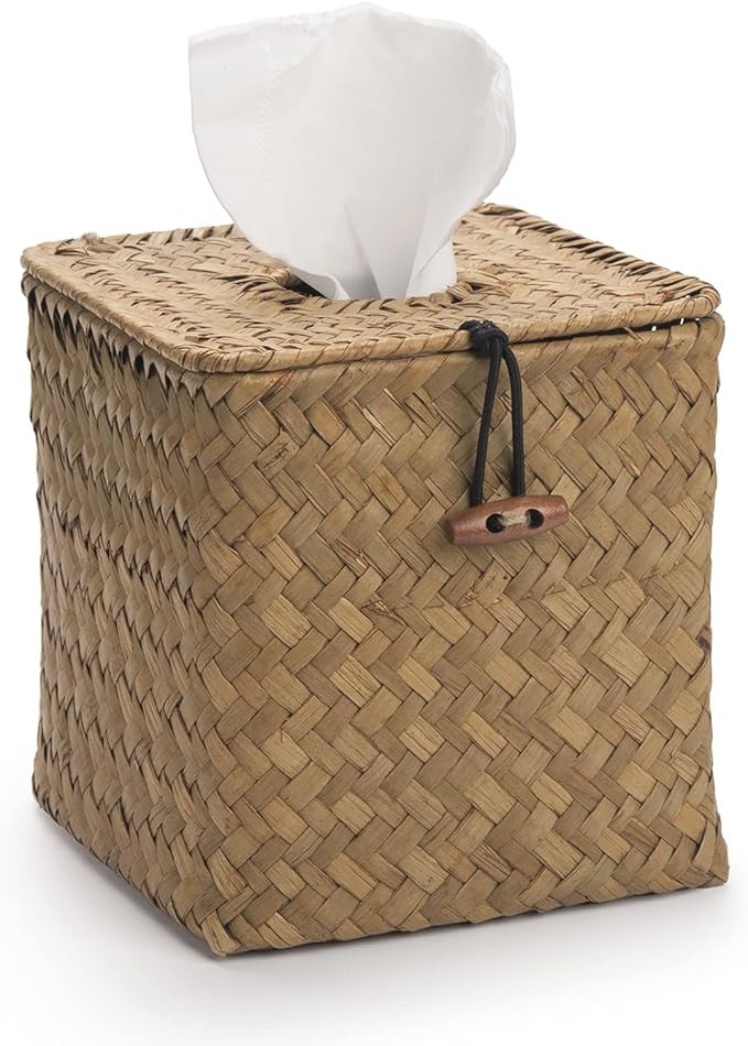Seagrass Square Tissue Box Cover Woven Napkin Holder Decorative for Bathroom Farmhouse (Natural, ... | Amazon (US)