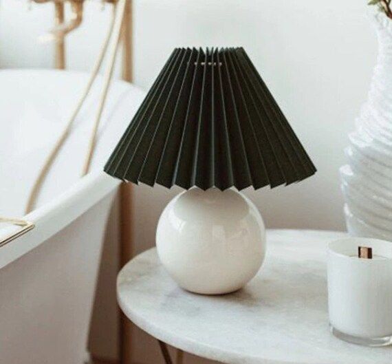 Pleated Black Minimalist Lamp | Ceramic Table Lamp | Retro Pleated Desk Light | Nordic Minimalism... | Etsy (US)