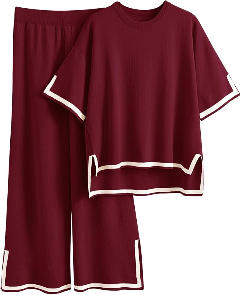 Imily Bela Womens Plus Size Lounge Sets 2 Piece Outfits Short Sleeve Pullover Tops Wide Leg Pants... | Amazon (US)