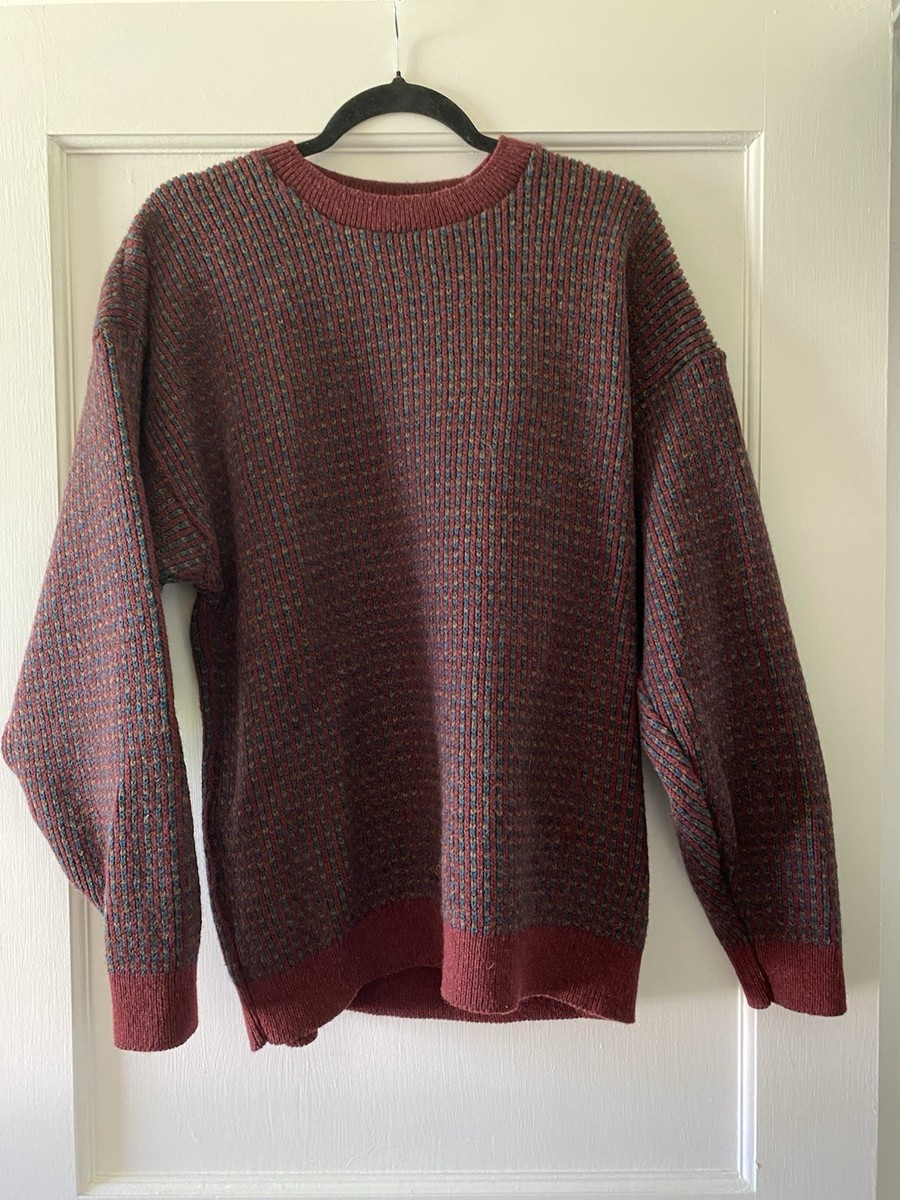 Vintage Jantzen Maroon Red Wool Sweater Mens XL Plaid Abstract Knit Grandpa 90s | eBay US
