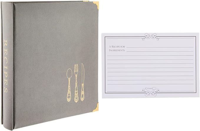 C.R. Gibson Gray Leatherette Lined Recipe Notebook, 11'' x 12'' & Black and White 'Gourmet' Blank... | Amazon (US)