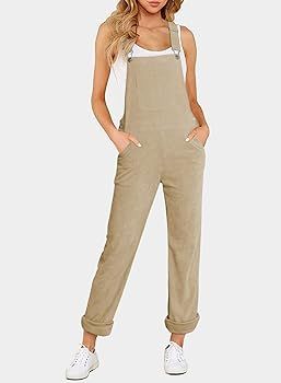 Sidefeel Women’s Casual Corduroy Straight Leg Bib Overalls Adjustable Straps Button Jumpsuits w... | Amazon (US)