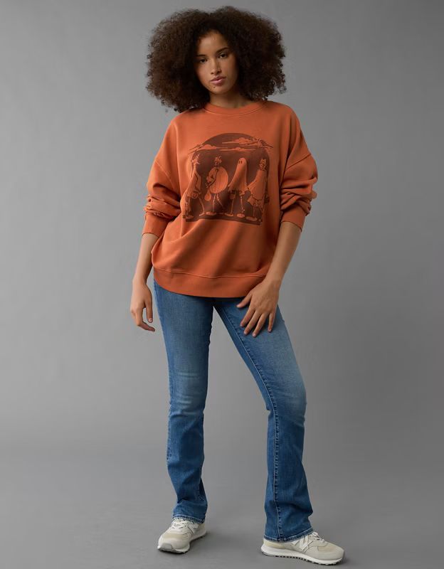 AE Oversized Halloween Skeleton Graphic Sweatshirt | American Eagle Outfitters (US & CA)