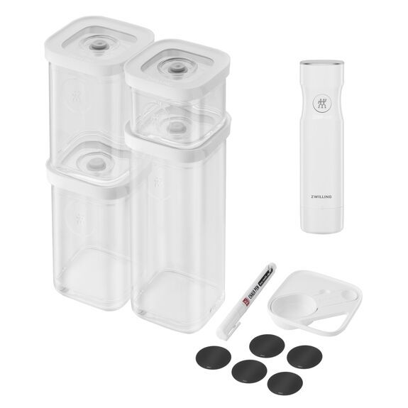 CUBE CONTAINER SET WITH VACUUM PUMP, SMALL, 7-PC, TRANSPARENT-WHITE | The ZWILLING Group Cutlery & Cookware