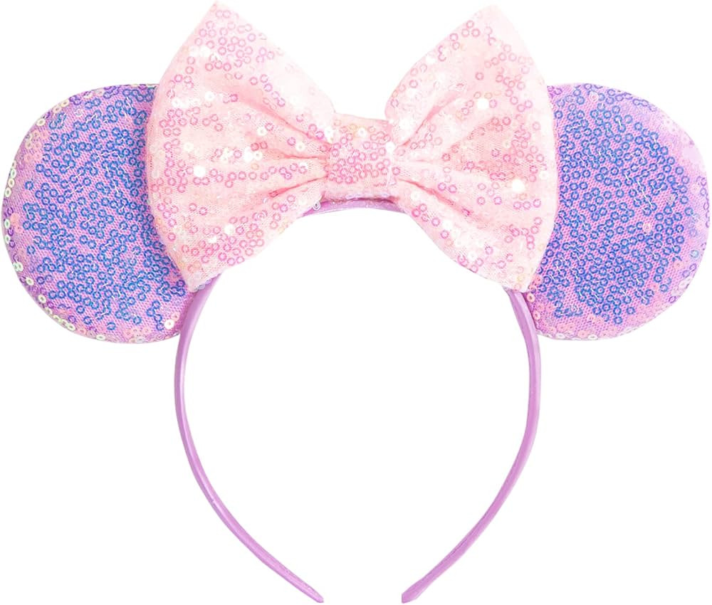 CHuangQi Mouse Ears Headbands with Shiny Bow, Double-sided Sequins Glitter Hair Band, for Birthda... | Amazon (US)