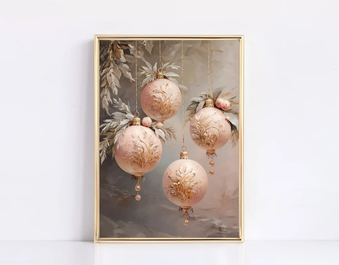 Pink Olive Leaf Ornaments Christmas Print Pink Christmas Digital Print Christmas Decor Modern Vin... | Etsy (US)