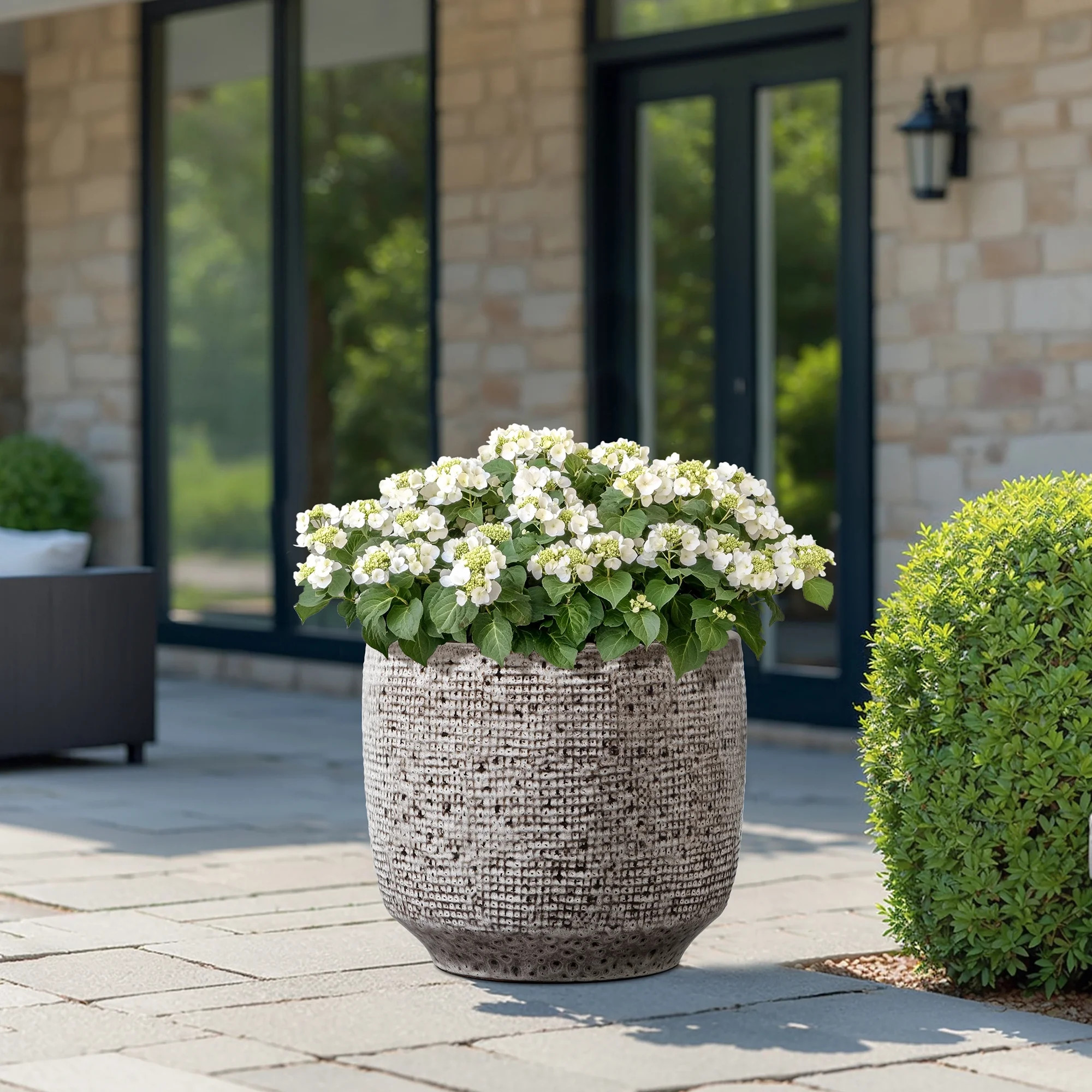 LuxenHome Stone Speckle Textured Ceramic Planter, 15.75" Gray Grid-Pattern Pot for Indoor/Outdoor... | Walmart (US)