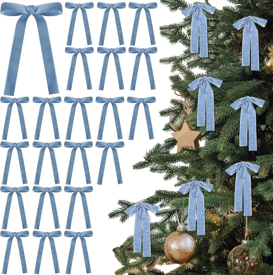 24 Pcs Velvet Bows Christmas Tree Ornaments Vintage Velvet Ribbon Bows for Tree Garland Wreath In... | Amazon (US)