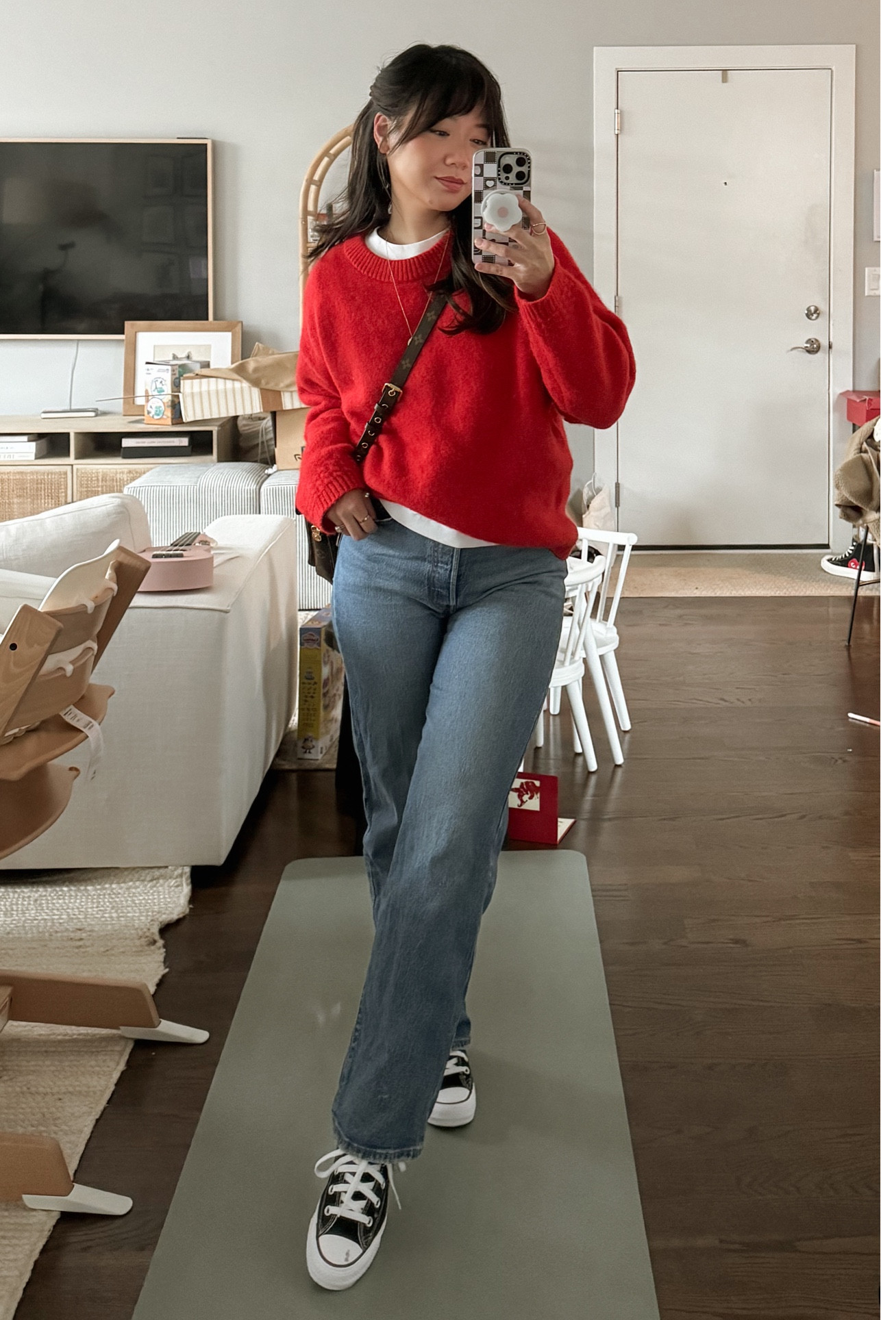 My favorite jeans. This exact wash is no longer available, but they have a similar medium wash called “jazz pop”. I’m wearing a 27x29 here (5’3” 135lbs with wider hips and thighs). These are my favorite and most worn jeans. Very high waisted so they suck me in (enough to make me feel supported but not uncomfortable), a tiny bit of give, but a button fly if that’s a deal breaker for you. 

#LTKMostLoved #LTKsalealert #LTKstyletip