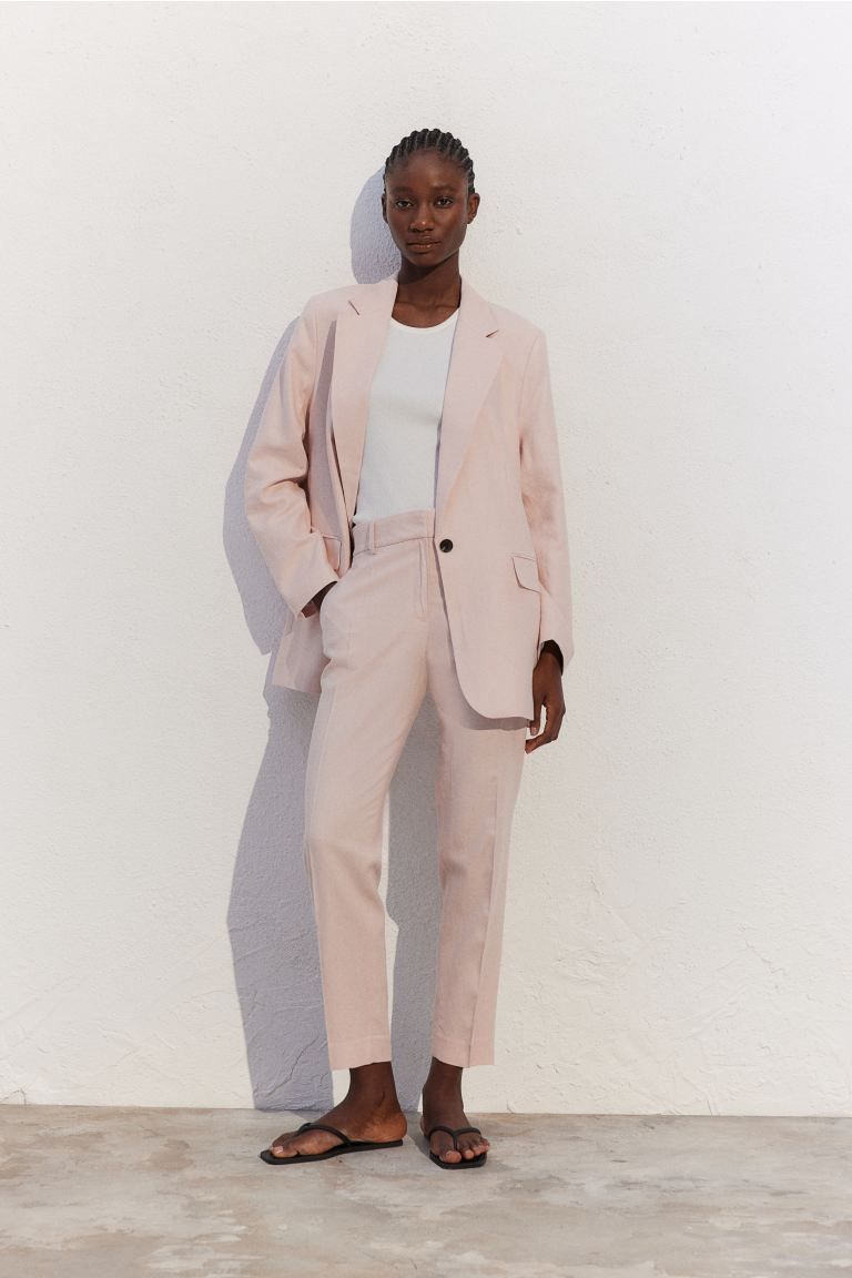 Linen-blend trousers - Light pink - Ladies | H&M GB | H&M (UK, MY, IN, SG, PH, TW, HK)