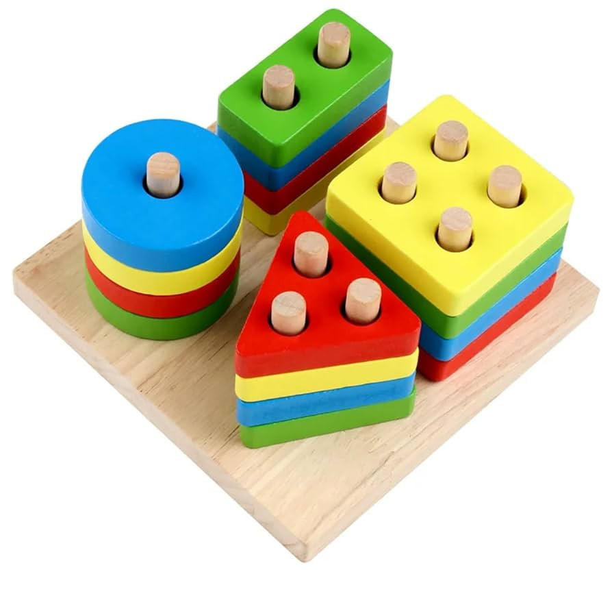 Sorting and Stacking, Montessori Toys, Wooden Shape Sorting Board, Educational Stacking Blocks fo... | Amazon (US)