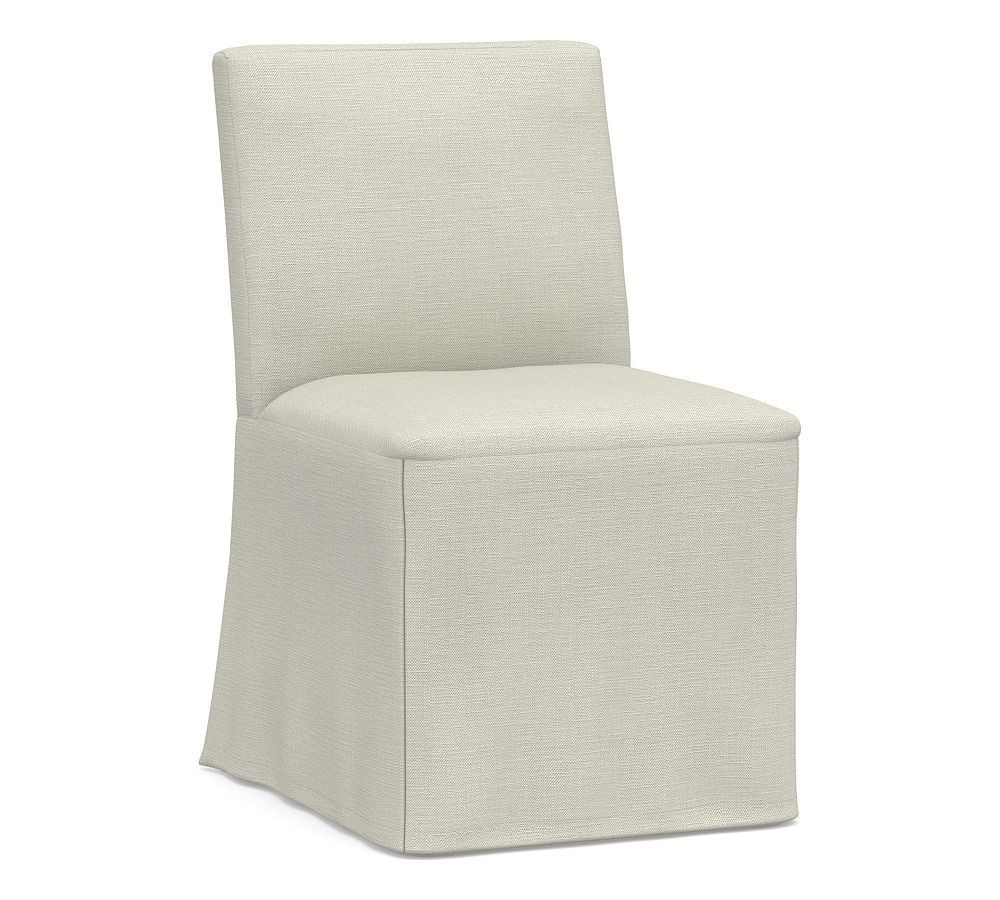 Classic Dining Side Chair Long Slipcover Only, Premium Performance Basketweave Pebble | Pottery Barn (US)