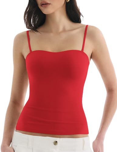 Built in Bra Tank Tops for Women, Double Lined Padded Cami Scoop Neck Spaghetti Straps Basic Summ... | Amazon (US)