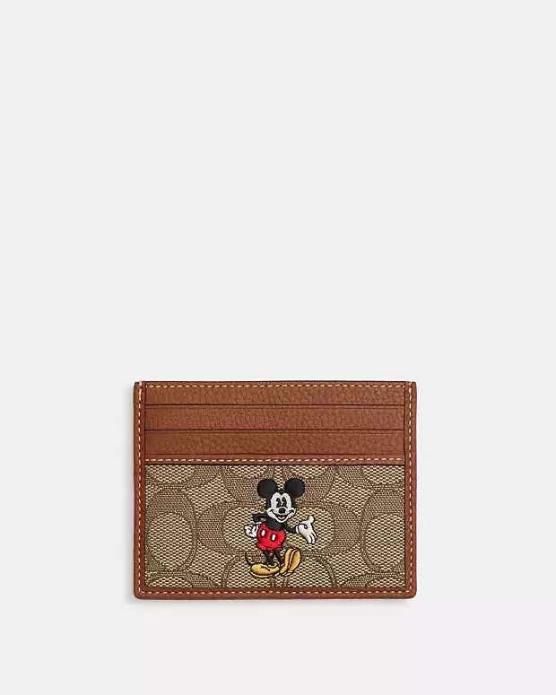 Disney X Coach Slim Id Card Case In Signature Jacquard With Mickey Mouse Print | Coach Outlet US