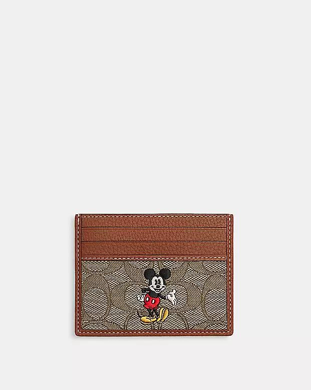 Disney X Coach Slim Id Card Case In Signature Jacquard With Mickey Mouse Print | Coach Outlet