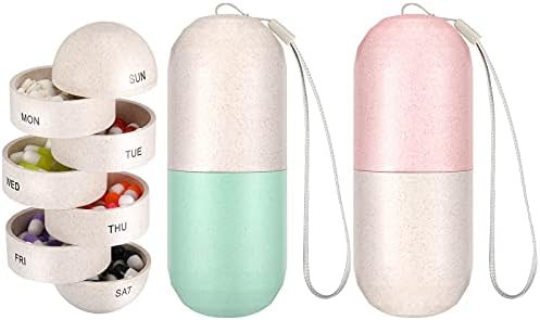 Rtteri 2 Pieces Large Compartment Grain Fiber Moisture Proof Cute Weekly Pill Organizer, Laser Carvi | Amazon (US)