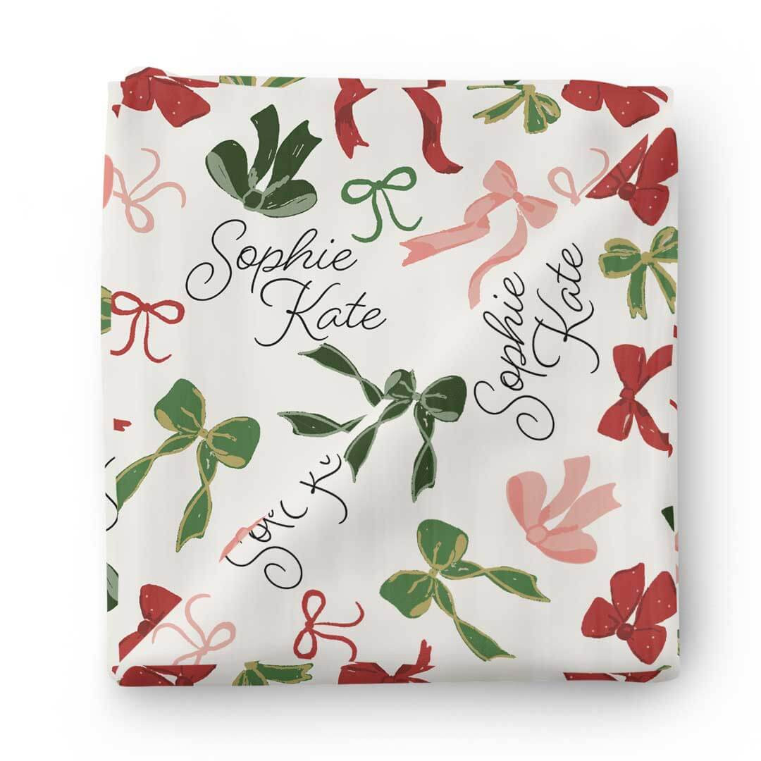 Mistletoe Bows Personalized Swaddle Blanket | Caden Lane