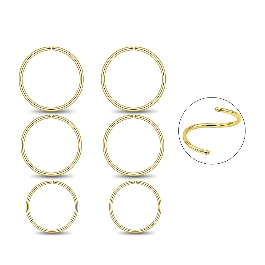 3 Pairs 14k Gold Filled Small Hoop Earrings Set for Nose Cartilage Septum Helix Tragus Multiple P... | Amazon (US)