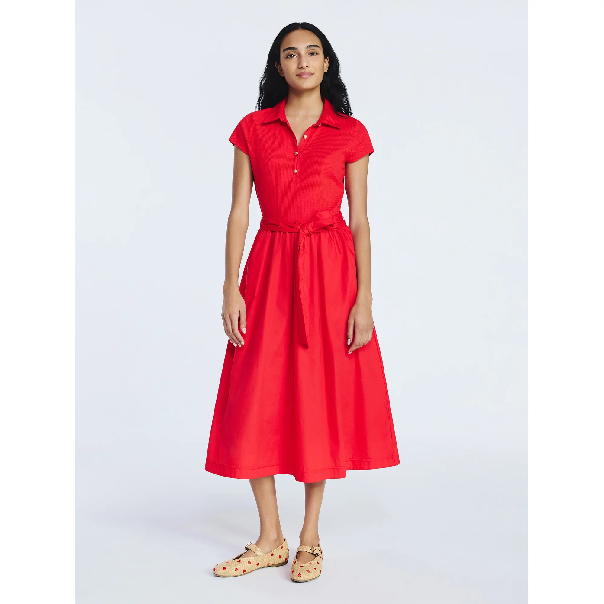 Free Assembly Women's and Women's Plus Belted Mixy Polo Midi Dress with Short Sleeves, Sizes XS-4... | Walmart (US)