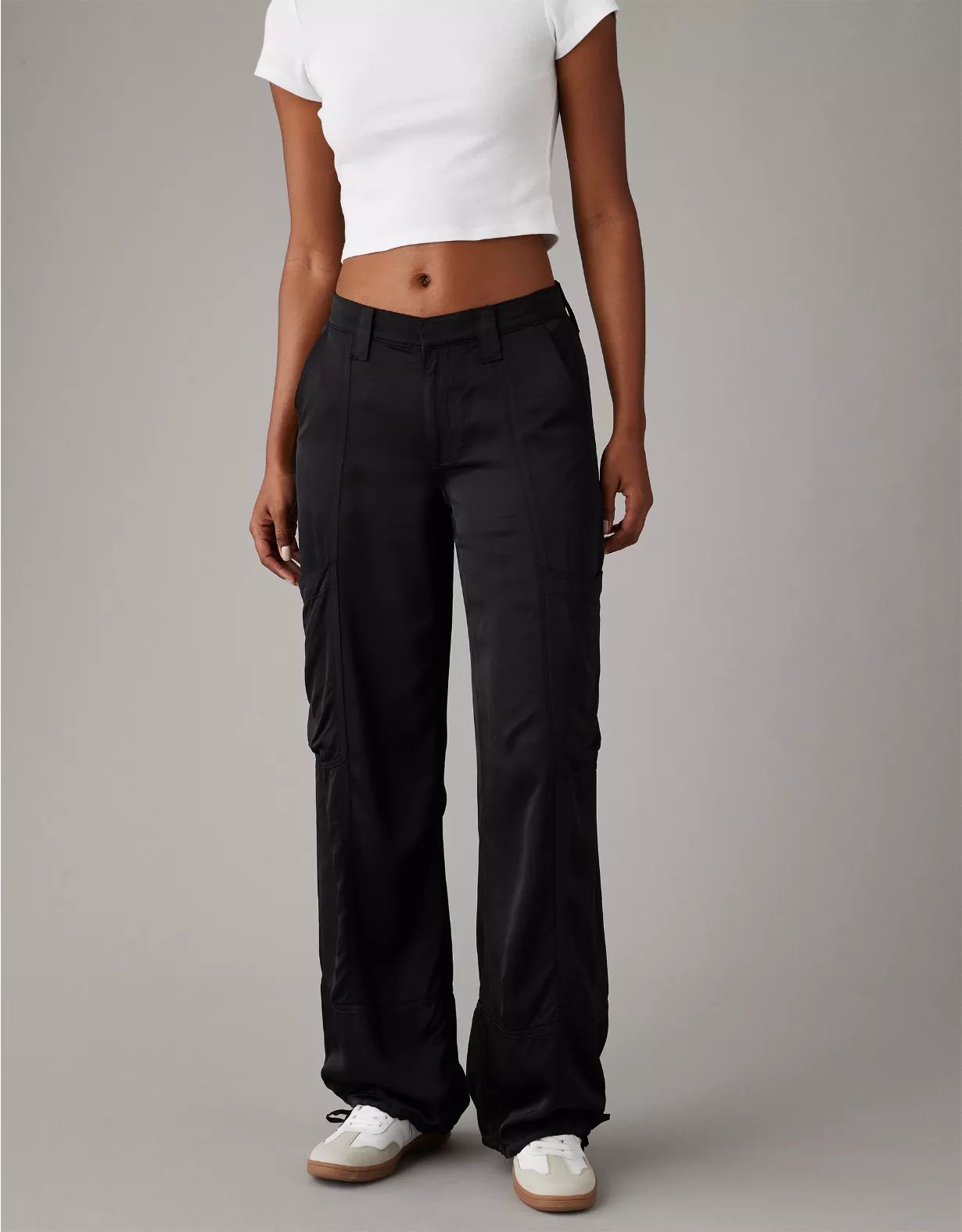 AE High-Waisted Satin Baggy Cargo Jogger | American Eagle Outfitters (US & CA)