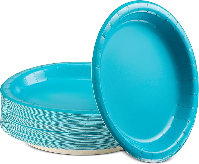 Paper Dinner Plates Blue, 8 1/2 Inches Paper Plates Disposable, Strong and Sturdy Disposable Plat... | Amazon (US)
